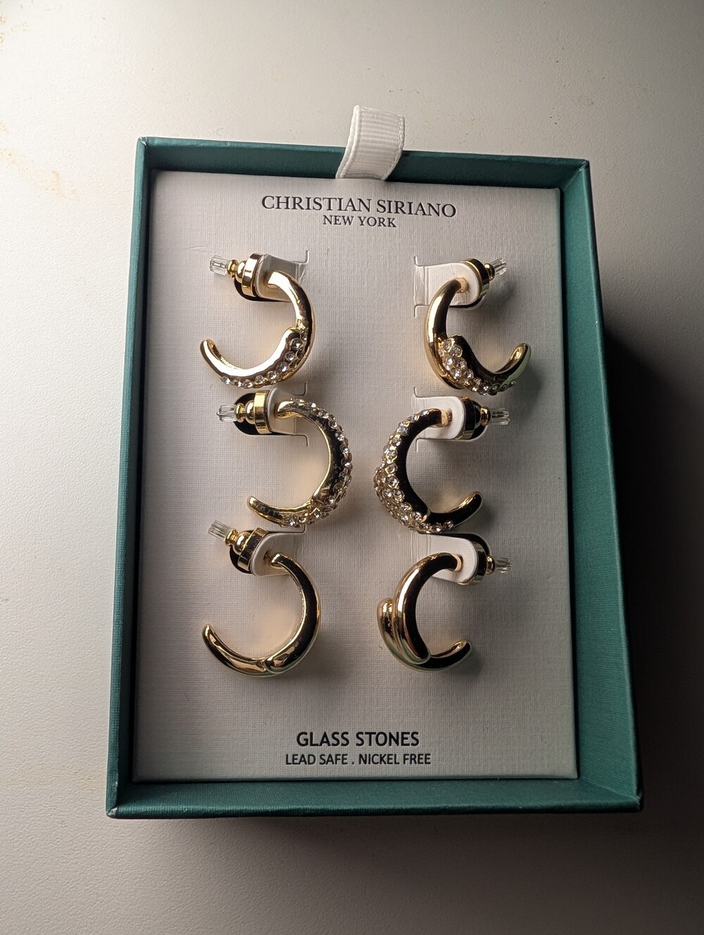 Christian Siriano Gold Demi Hoop Earring Set with Clear Stones - 3 Pairs